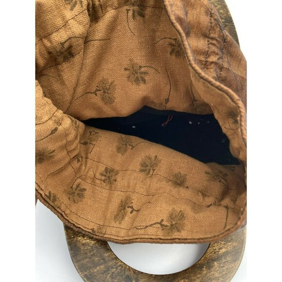 Woven ‘Basket’Lined Handbag w/ Wood Handles.Lined Drawstring Closure. 9.5x8.5x3. - Picture 7 of 8